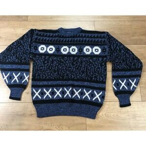 Vtg Jon1e Sweater Men Medium Geometric Knit Crew Neck 80s 90s Grandpa Cosby